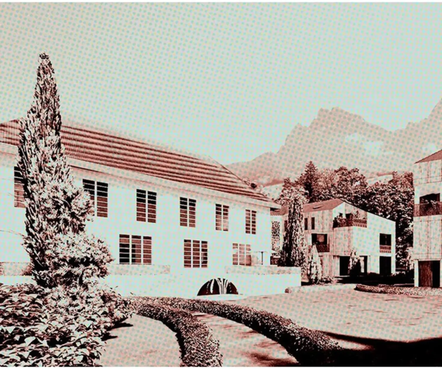 Visualisierung des Liebwylen Wohnprojekts in Schwyz mit modernen Gebäuden und Bergkulisse.