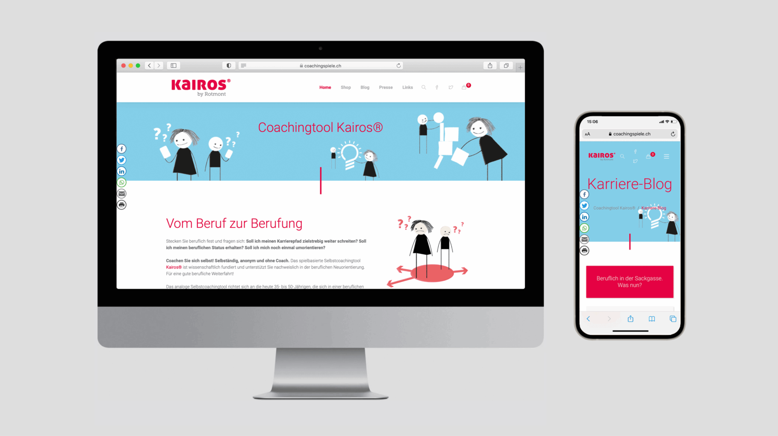 Responsive Webshop für das Kairos Selbstcoachingspiel: Lösungen für berufliche Neuorientierung einfach online bestellen.