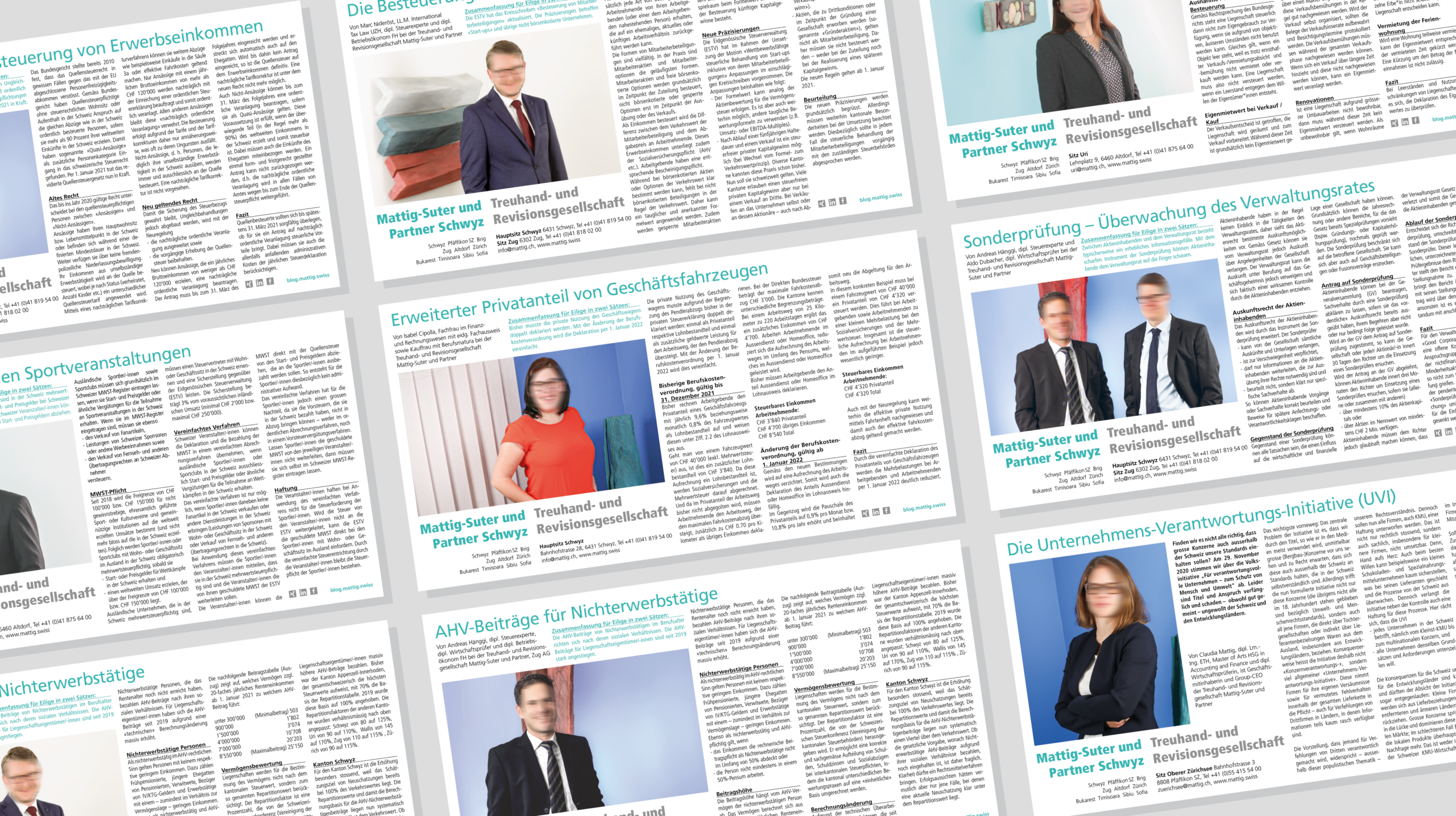 Gestaltung einer Serie von Publireportagen für Mattig-Suter und Partner – Themen aus Treuhand, Revision und Unternehmensführung