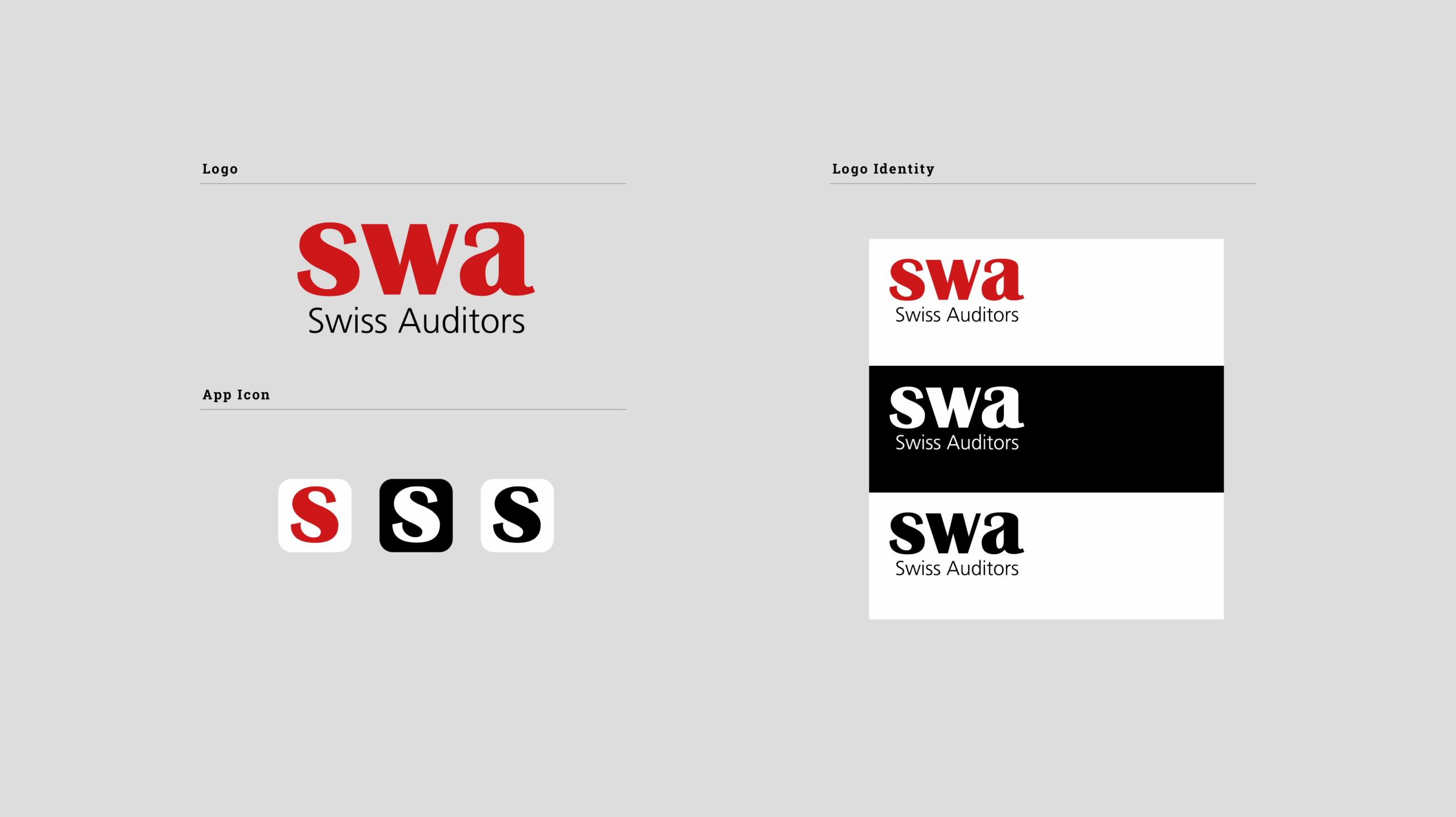 Logo- und Icon-Design für SWA Swiss Auditors im Rahmen des Corporate Designs.