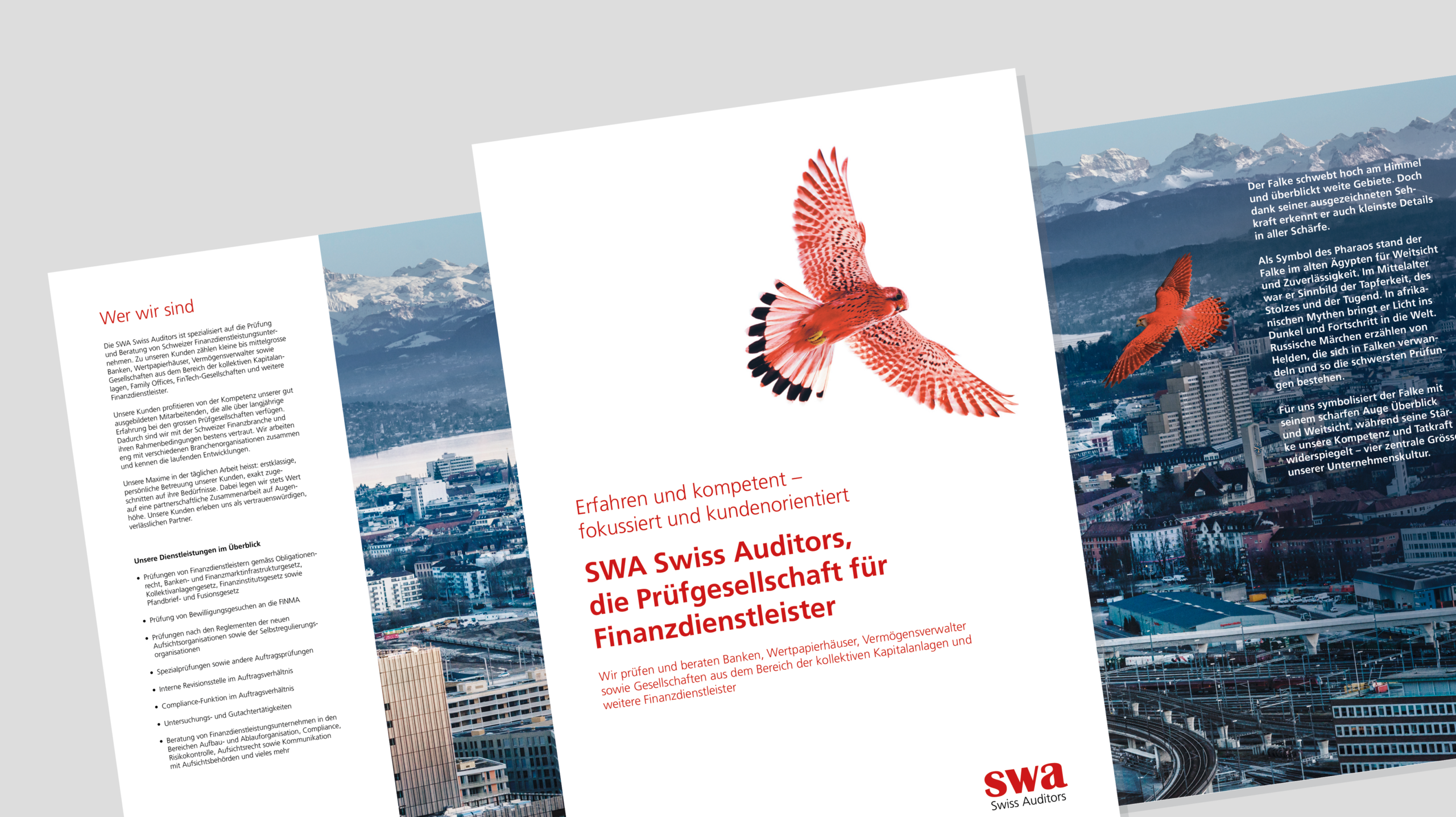 Gestaltung der Imagebroschüre für SWA Swiss Auditors.