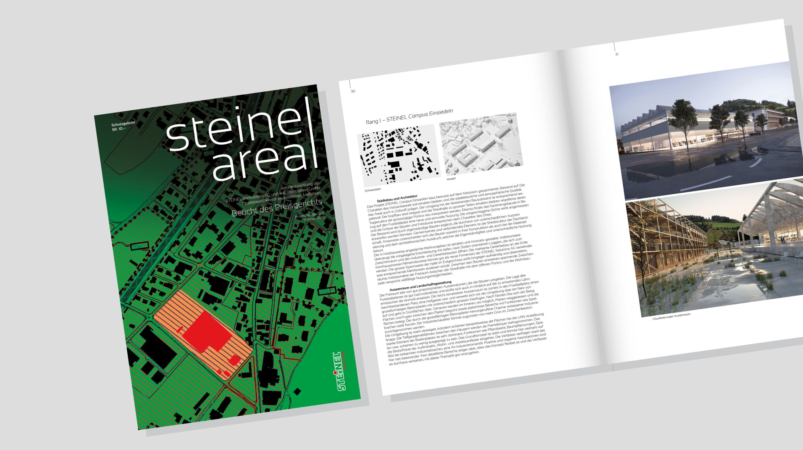 Dokumentation des internationalen Architekturwettbewerbs für das Steinel-Areal mit Entwürfen und Jurybeurteilungen.