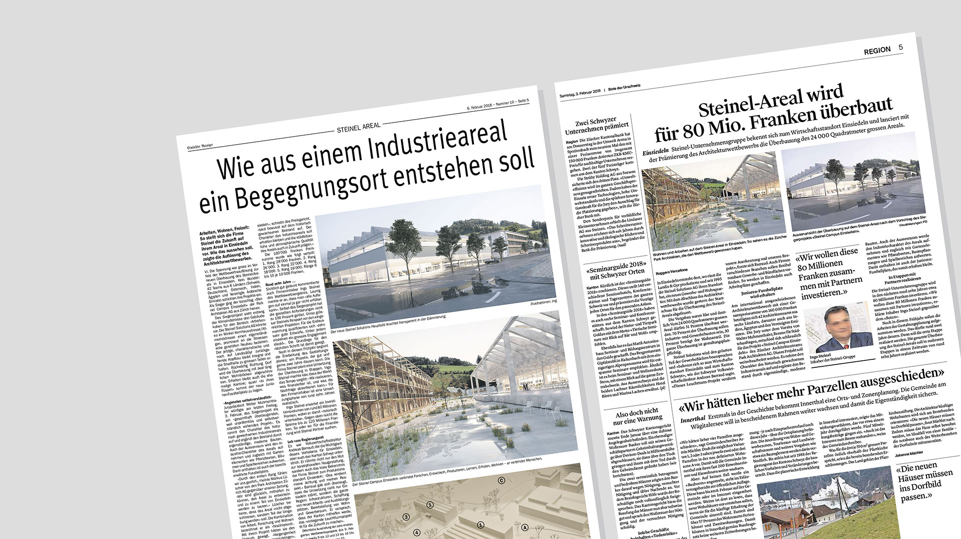 Presseartikel zur Überbauung des Steinel-Areals: Pläne für einen neuen Begegnungsort und Investitionen von 80 Mio. Franken.