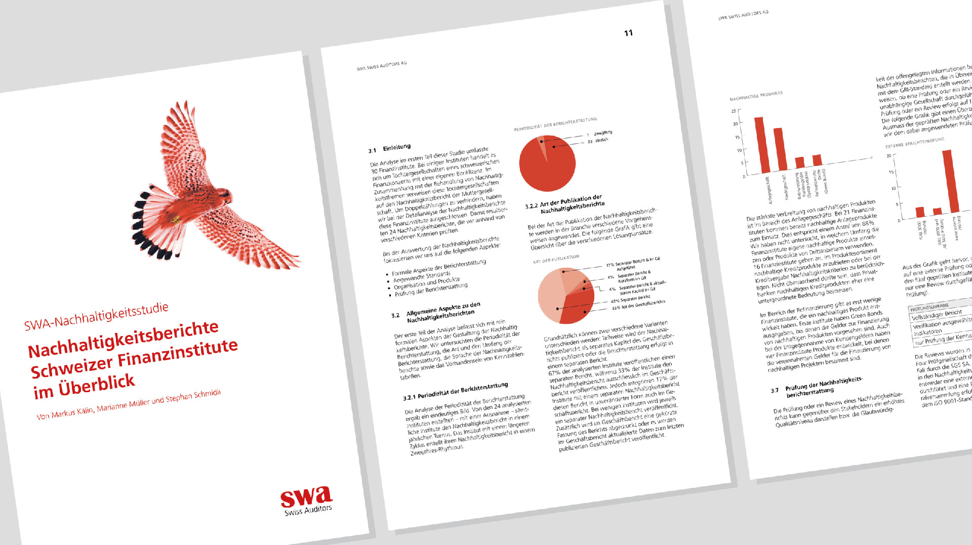 Gestaltung der Nachhaltigkeitsstudie mit Datenanalyse, Infografiken und Berichtsgestaltung für SWA Swiss Auditors.