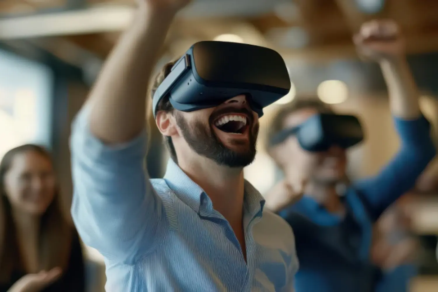 Person mit VR-Brille in Aktion