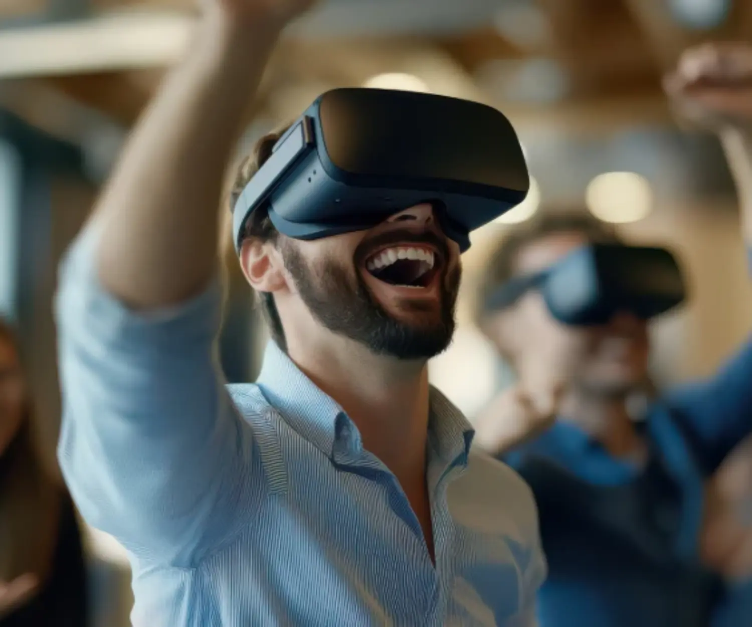 Person mit VR-Brille in Aktion