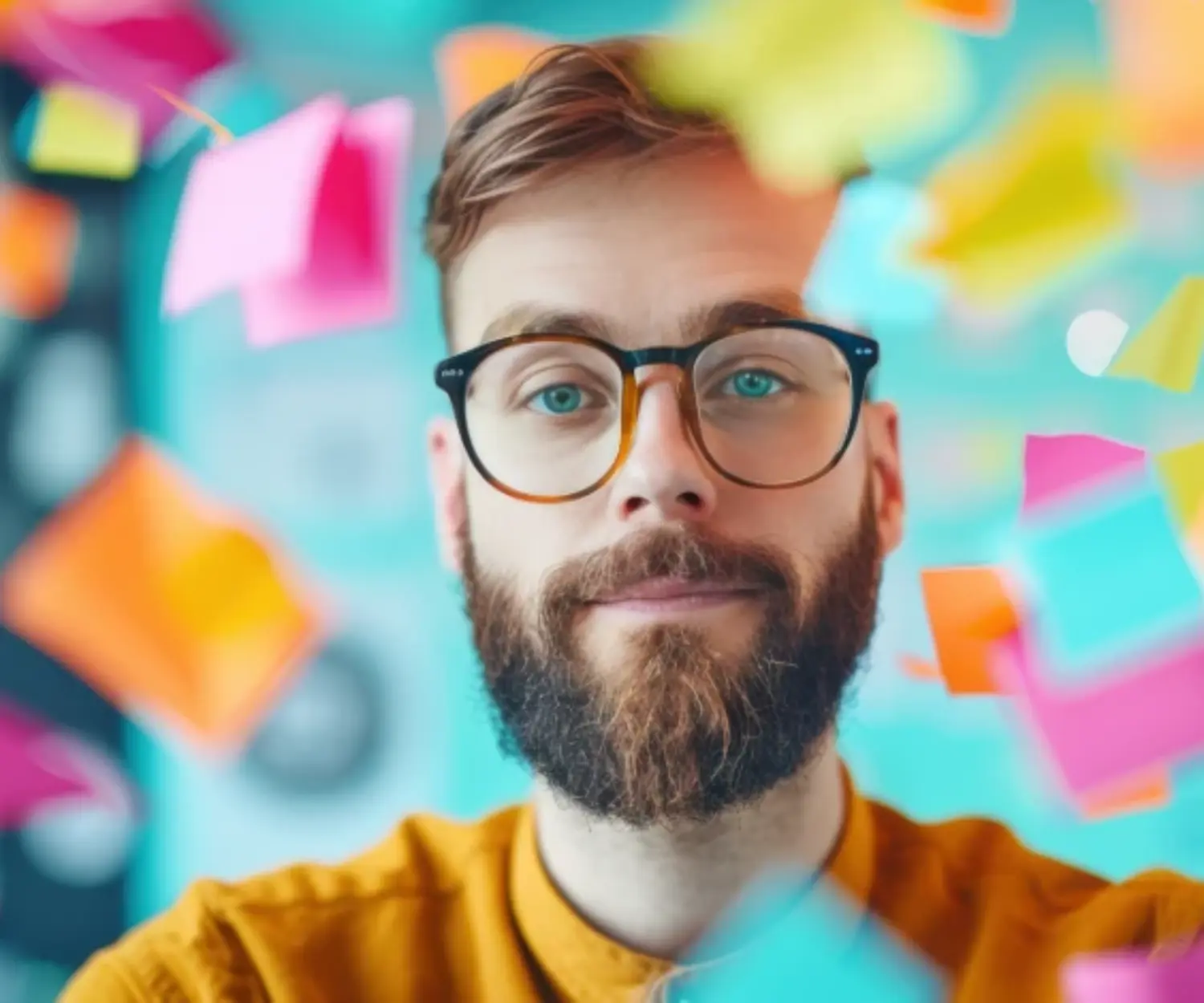 Porträt vor bunten kreativen Hintergründen