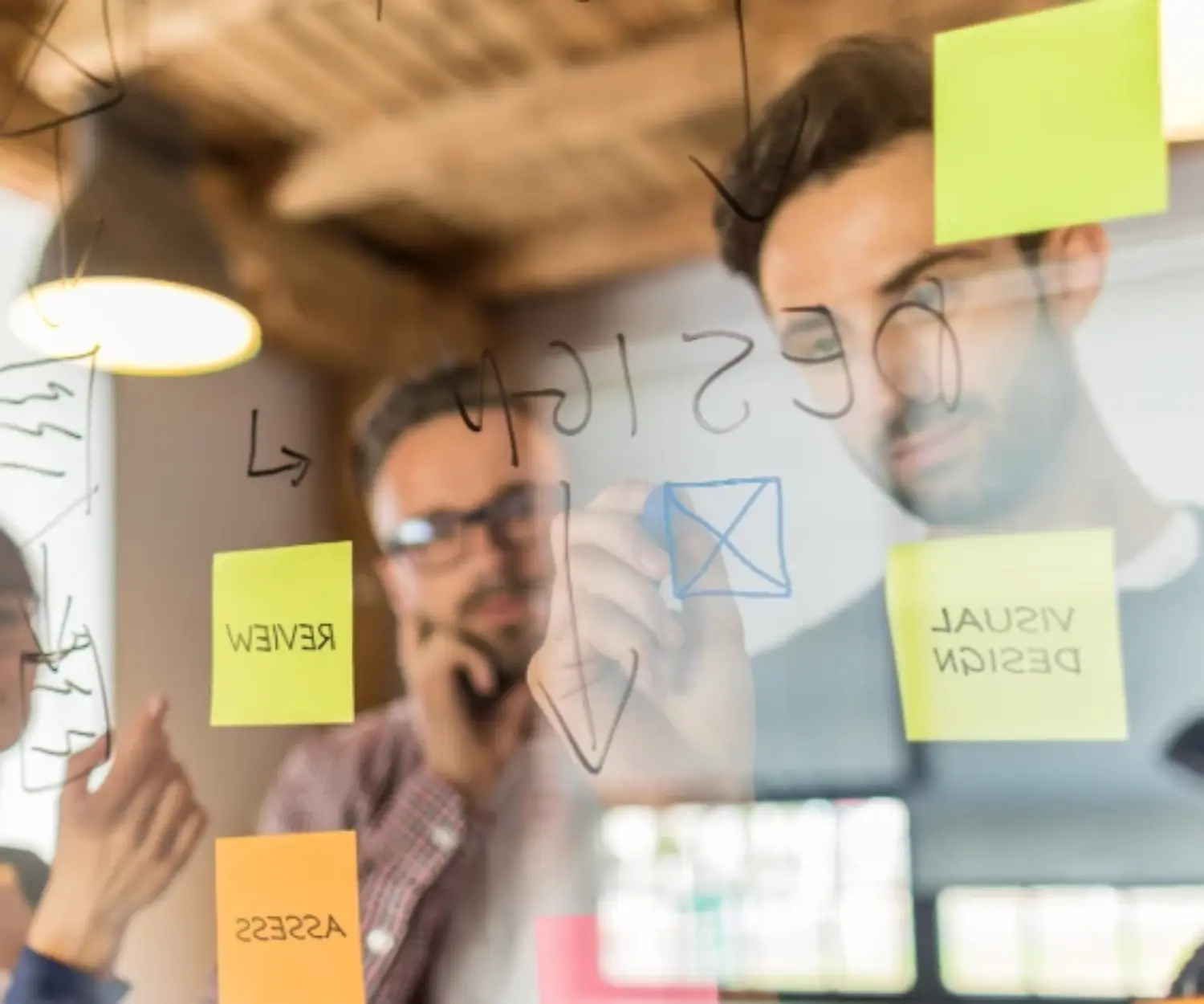 UX-Planung mit Post-its an Glasscheibe