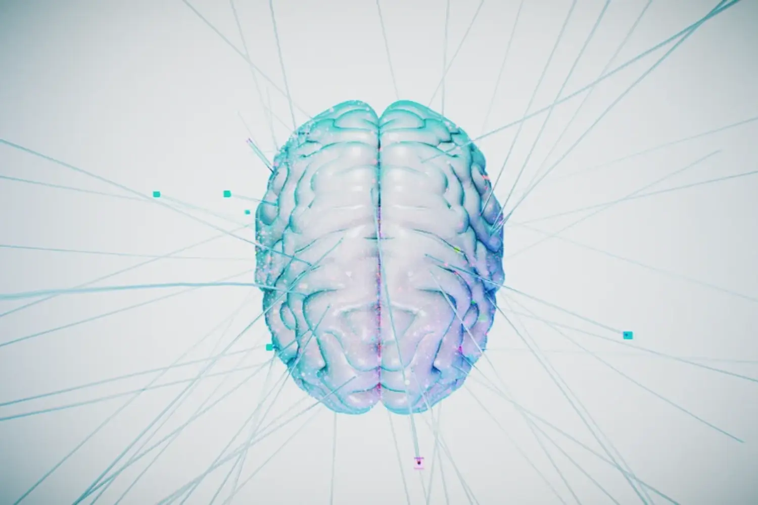 Gehirn mit feinen, nach aussen führenden Linien, das frische Impulse, vernetztes Denken und strategische Einblicke für Markenentwicklung symbolisiert