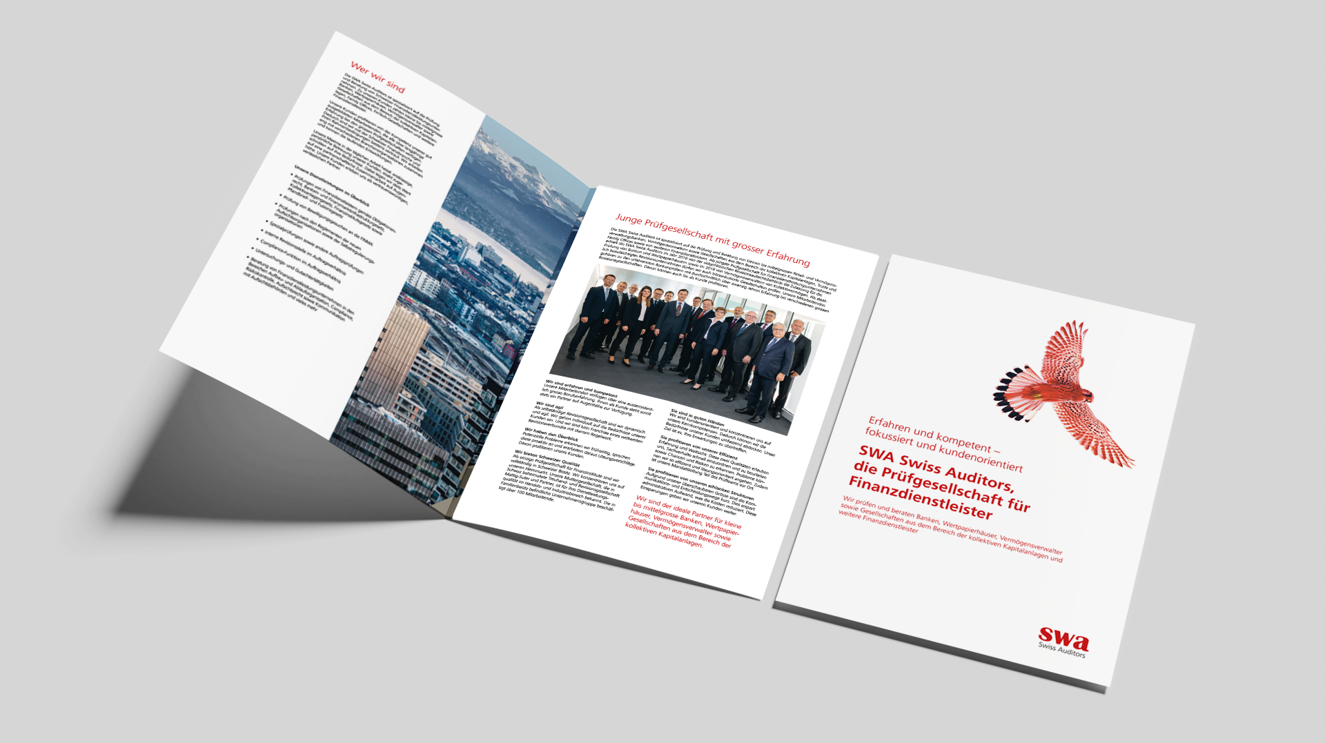 Gestaltung der Imagebroschüre für SWA Swiss Auditors.