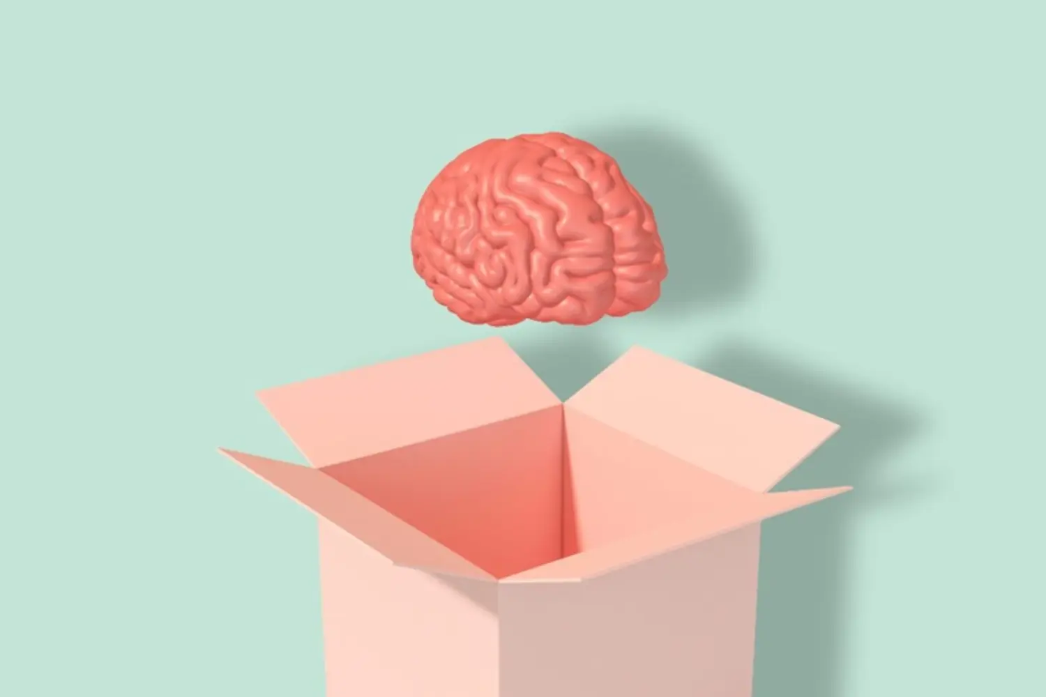 Illustration eines Gehirns über einer offenen Box – Denken ausserhalb der Box, neue Perspektiven.